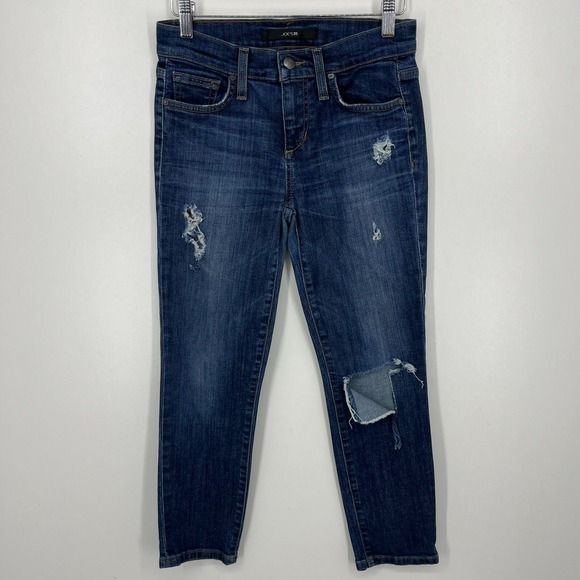 Joe's Jeans Women's Size 24 Blue Gia Low Rise Ankle Distressed Dark Wash - Picture 1 of 12